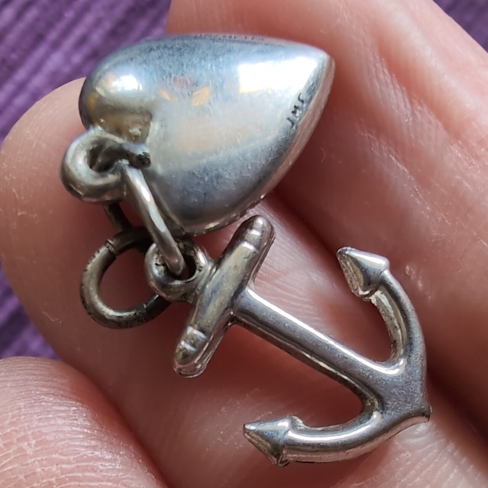 Sterling Silver Heart and Ship Anchor Charm